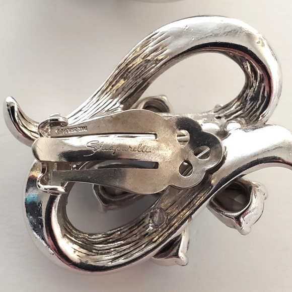 Schiaparelli - Signed Vintage AB Crystal Clip-on Earrings Flower & Ribbon Design - Picture 6 of 9